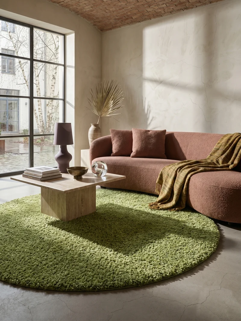 Shaggy Hochflor-Teppich – Kühle Frischtöne | 3 cm Florhöhe waschbar