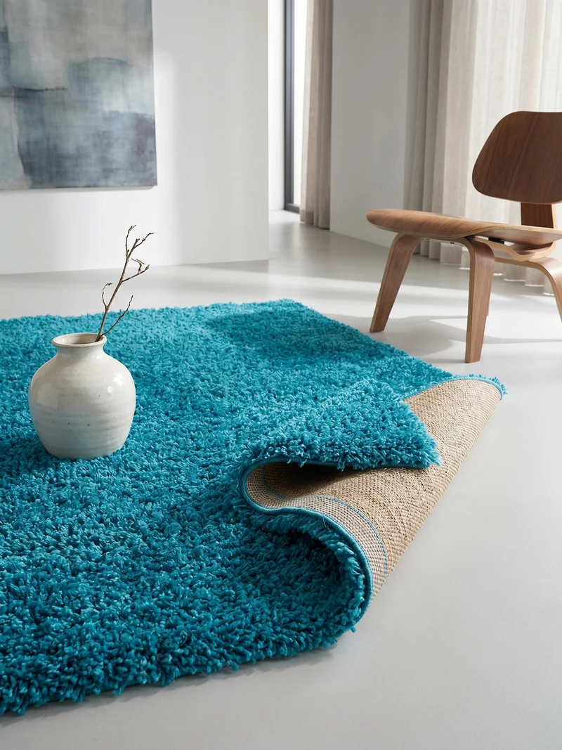Shaggy Hochflor-Teppich – Kühle Frischtöne | 3 cm Florhöhe waschbar
