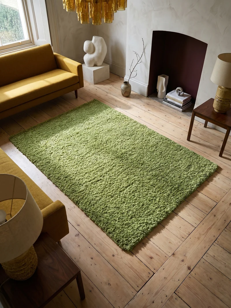 Shaggy Hochflor-Teppich – Kühle Frischtöne | 3 cm Florhöhe waschbar