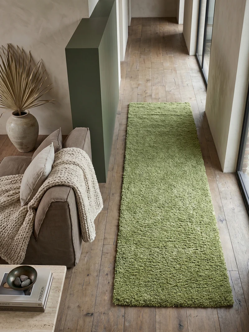 Shaggy Hochflor-Teppich – Kühle Frischtöne | 3 cm Florhöhe waschbar