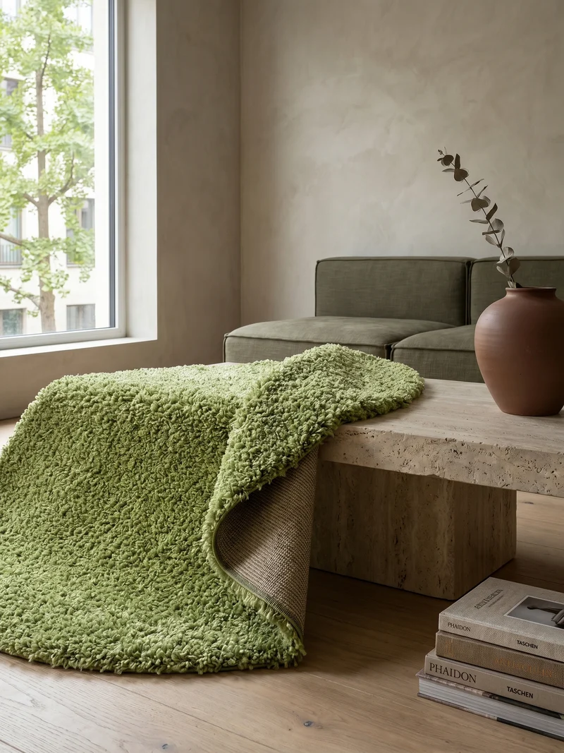 Shaggy Hochflor-Teppich – Kühle Frischtöne | 3 cm Florhöhe waschbar