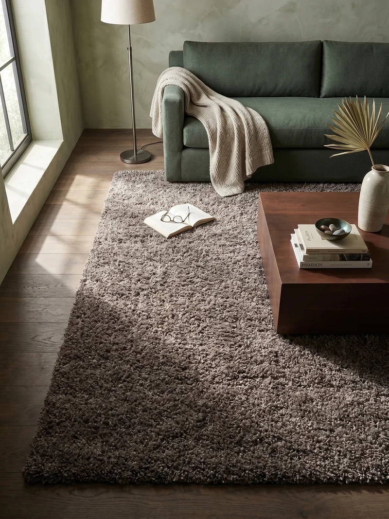 Shaggy Hochflor-Teppich – Helle Naturtöne | 3 cm Florhöhe waschbar