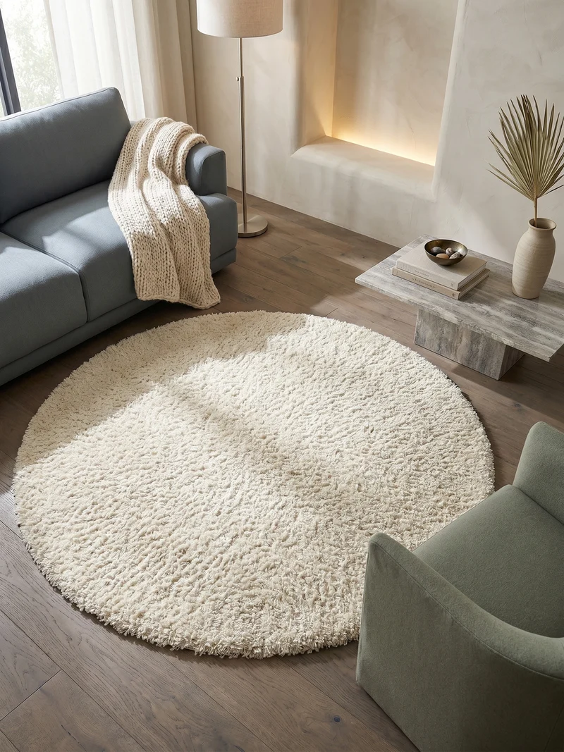 Shaggy Hochflor-Teppich – Helle Naturtöne | 3 cm Florhöhe waschbar