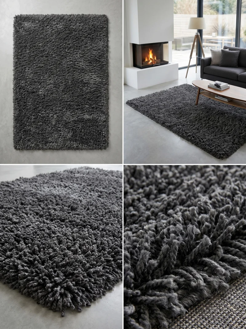 Shaggy Hochflor-Teppich – Moderne Grautöne | 3 cm Florhöhe waschbar