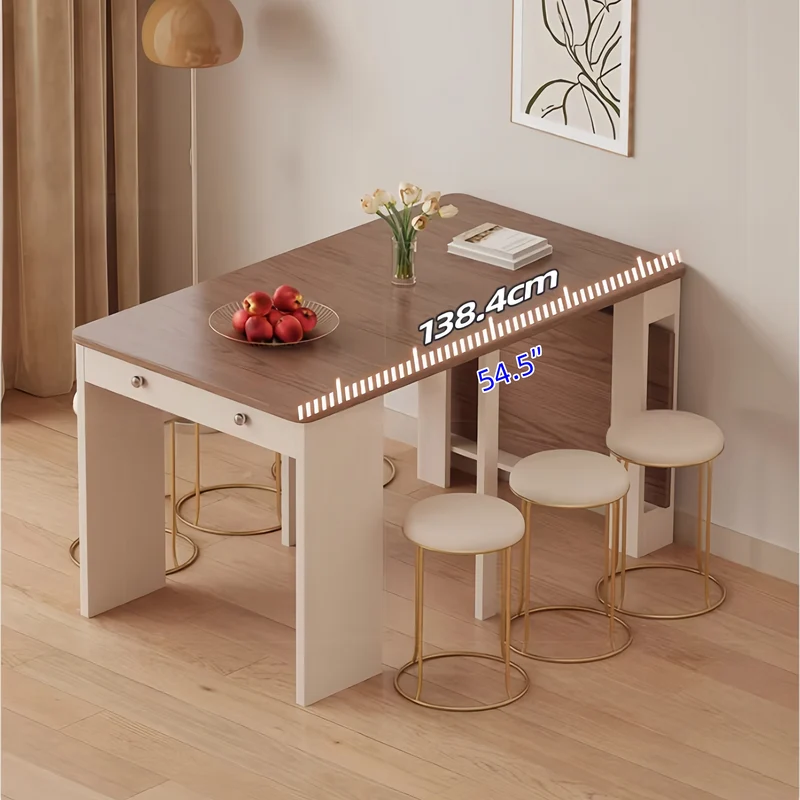 Ausziehbarer Esstisch mit rollbarem Sideboard und Stühlen (Set)