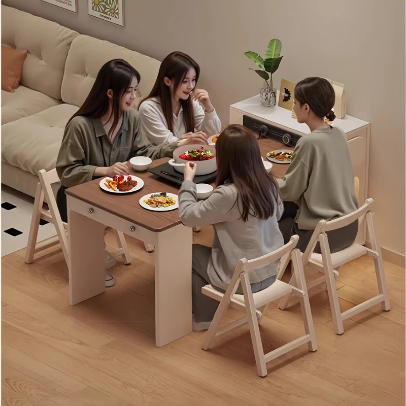 Ausziehbarer Esstisch mit rollbarem Sideboard und Stühlen (Set)