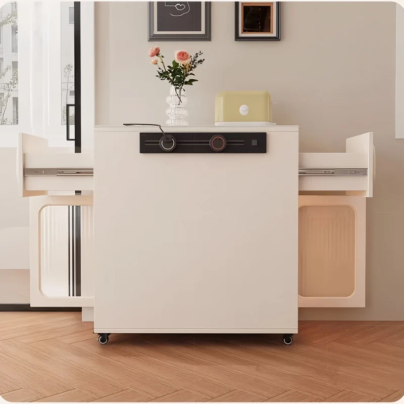 Ausziehbarer Esstisch mit rollbarem Sideboard und Stühlen (Set)