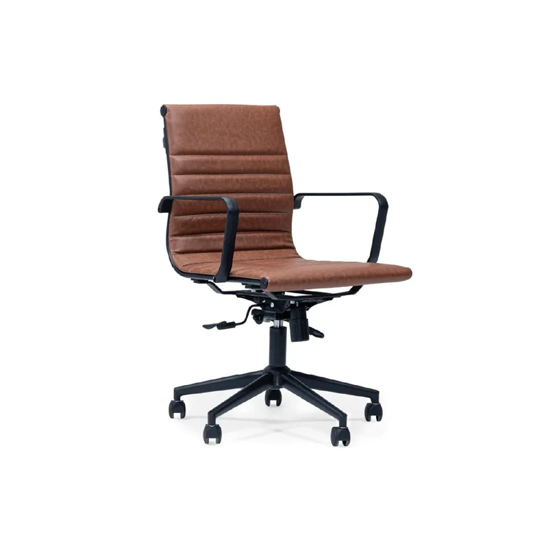 Point Mid-Back Office Chair – Brown Ribbed Upholstery