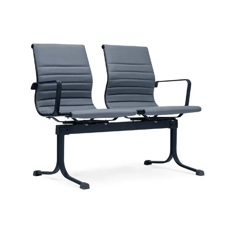 King Two-Seater Waiting Area Chair – Dark Grey Ribbed Upholstery
