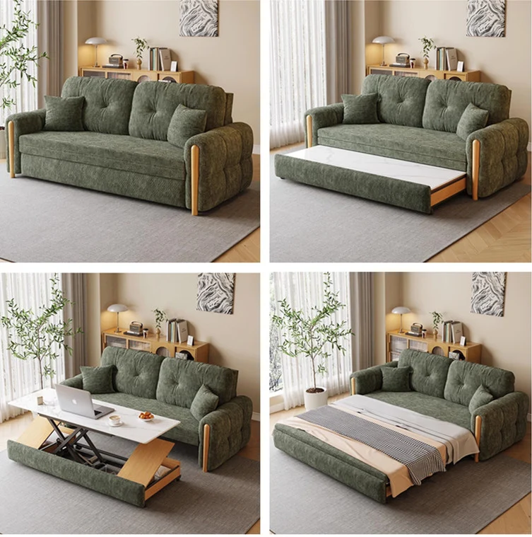 3-in-1-Schlafsofa aus Chenille-Stoff mit elektrisch verstellbarem Couchtisch