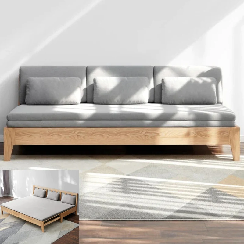 Ausziehbares Schlafsofa von Japandi mit Rückenlehne aus massivem Holz