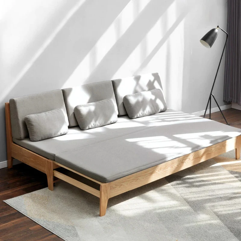 Ausziehbares Schlafsofa von Japandi mit Rückenlehne aus massivem Holz