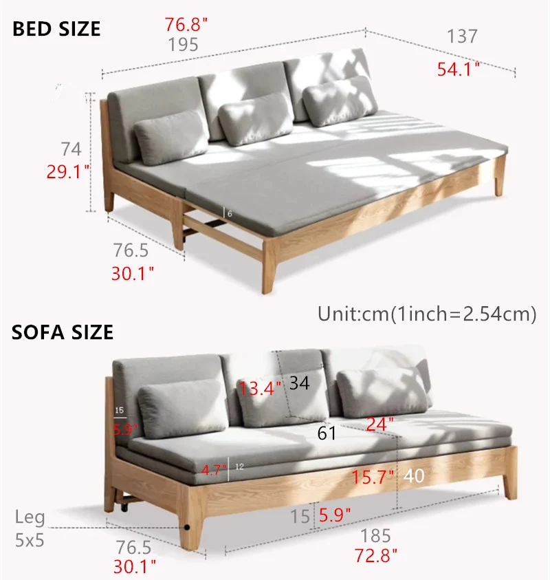 Ausziehbares Schlafsofa von Japandi mit Rückenlehne aus massivem Holz