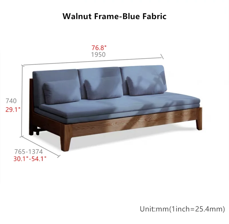 Ausziehbares Schlafsofa von Japandi mit Rückenlehne aus massivem Holz