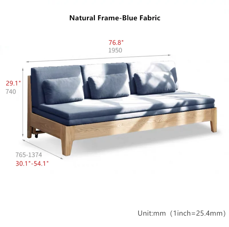 Ausziehbares Schlafsofa von Japandi mit Rückenlehne aus massivem Holz