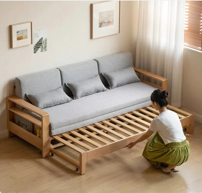 Japandi Schlafsofa aus massivem Buchenholz