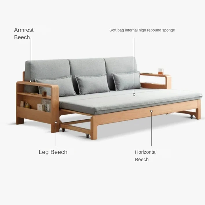 Japandi Schlafsofa aus massivem Buchenholz