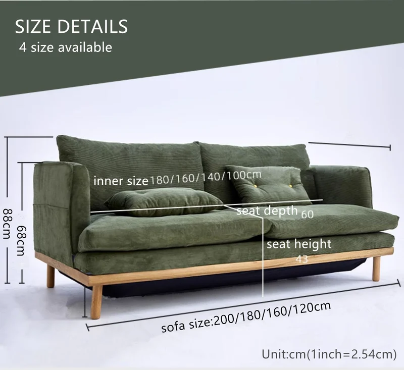 Gepolstertes Schlafsofa aus Cord