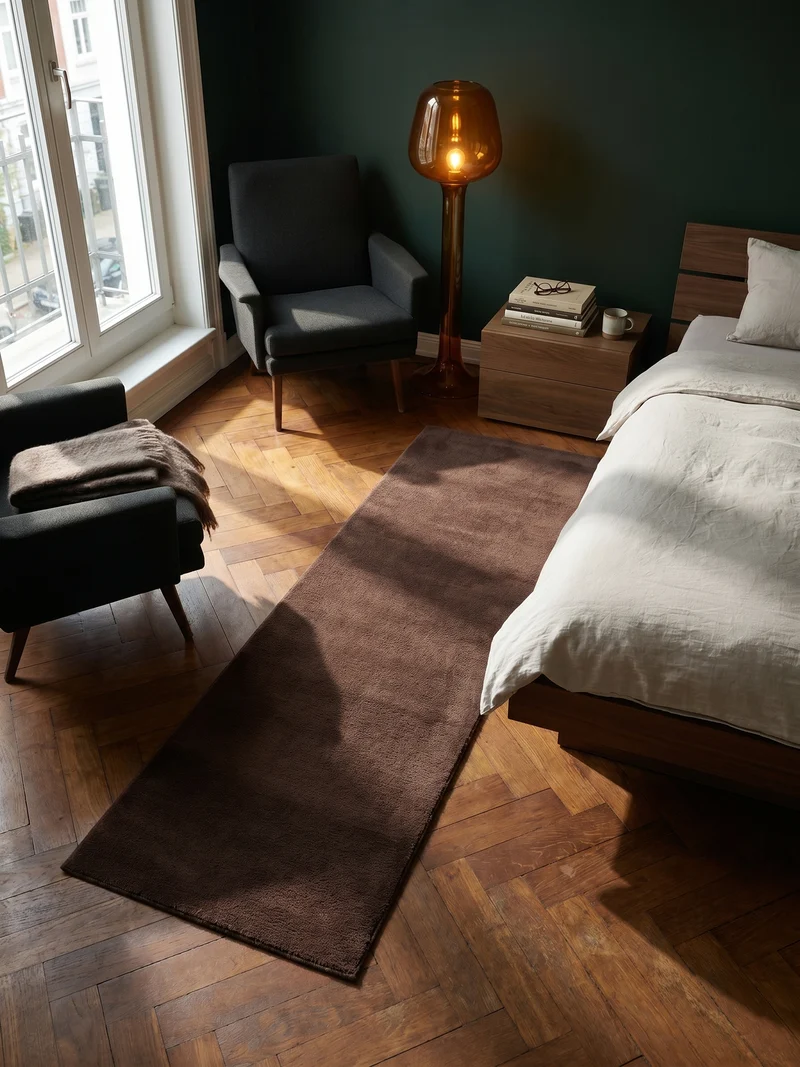 Kurzflor-Teppich Uni plüschig - Polyester, 14 mm Gesamthöhe