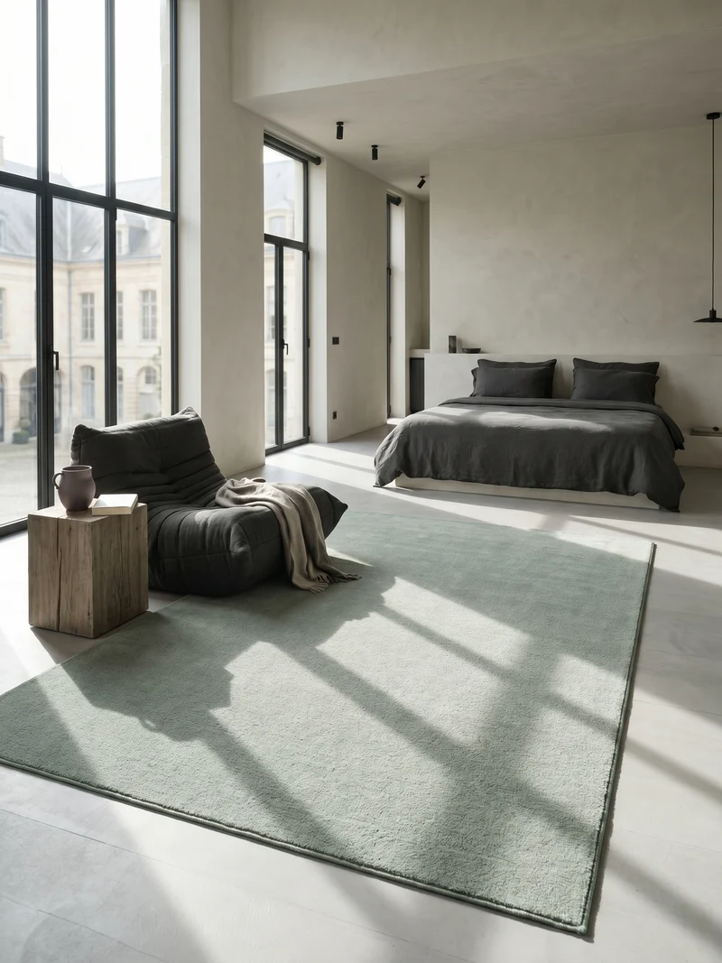 Kurzflor-Teppich Uni plüschig - Polyester, 14 mm Gesamthöhe