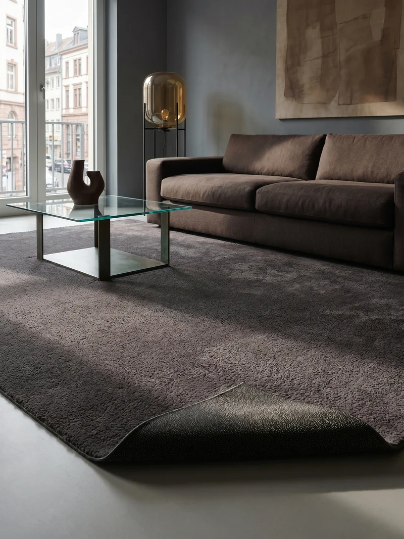 Kurzflor-Teppich Uni plüschig - Polyester, 14 mm Gesamthöhe