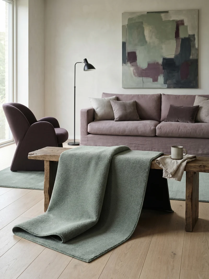 Kurzflor-Teppich Uni plüschig - Polyester, 14 mm Gesamthöhe