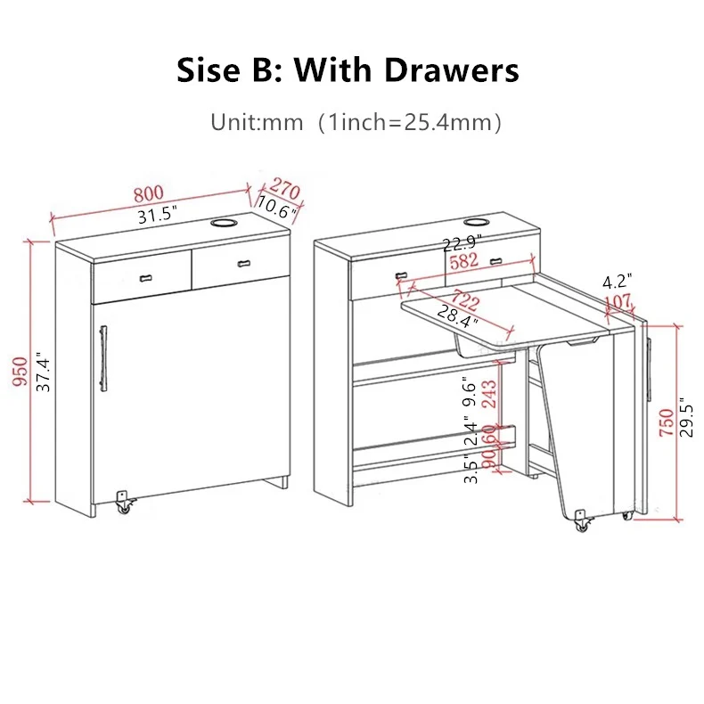 Klappbarer Eckschrank-Schreibtisch