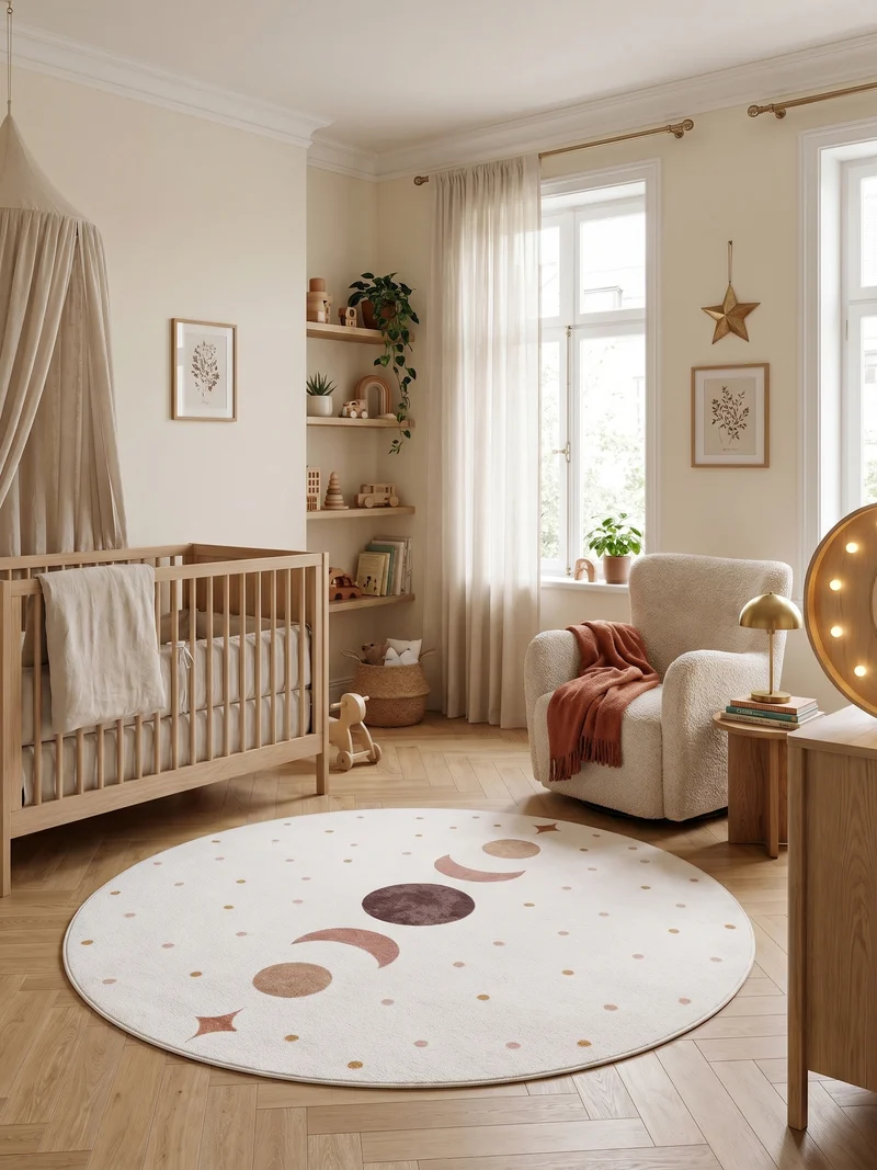 Kinderteppich Mond & Sterne Boho Waschbar