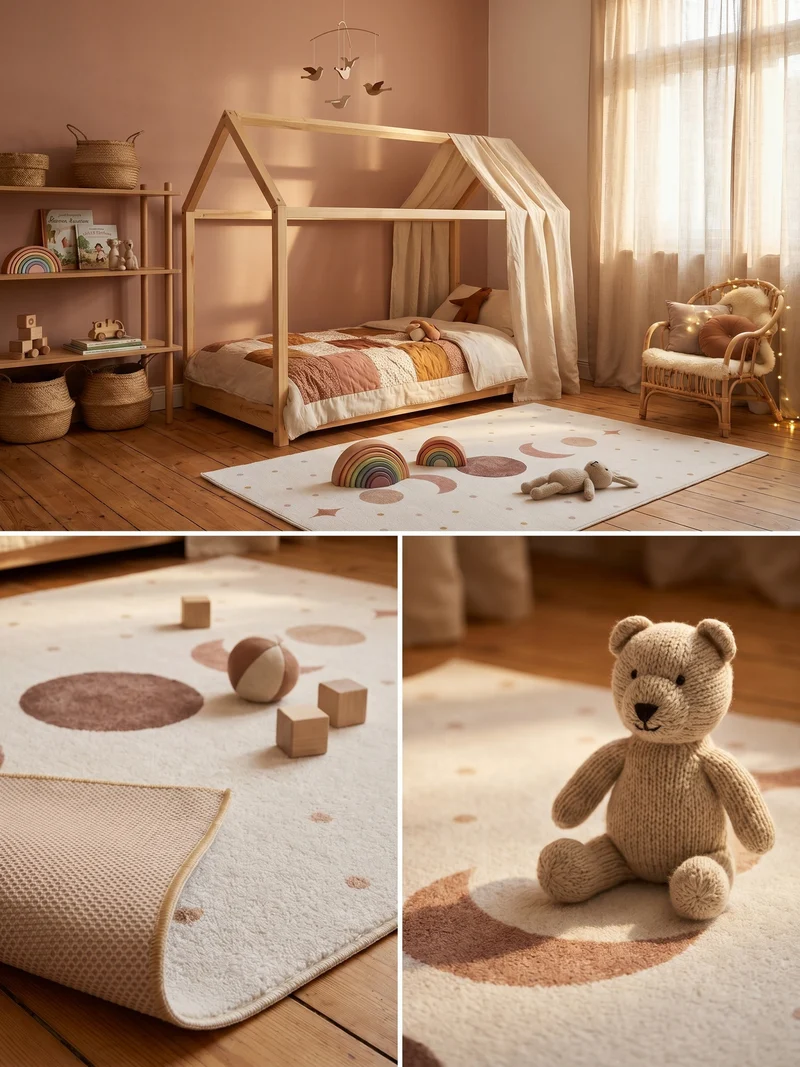 Kinderteppich Mond & Sterne Boho Waschbar