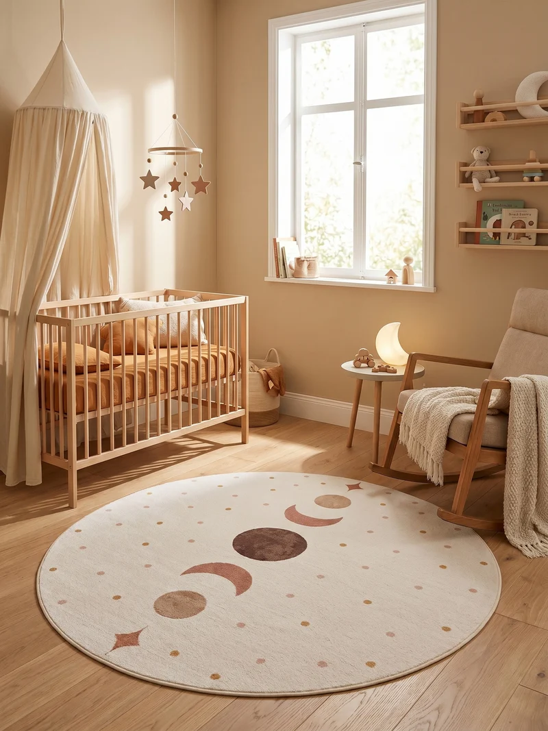 Kinderteppich Mond & Sterne Boho Waschbar