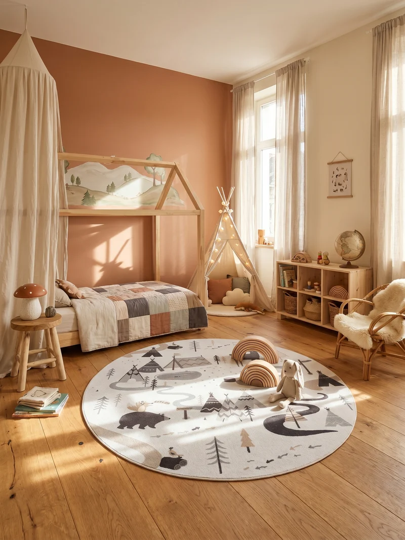 Kinderteppich Waldtiere Spielteppich Waschbar