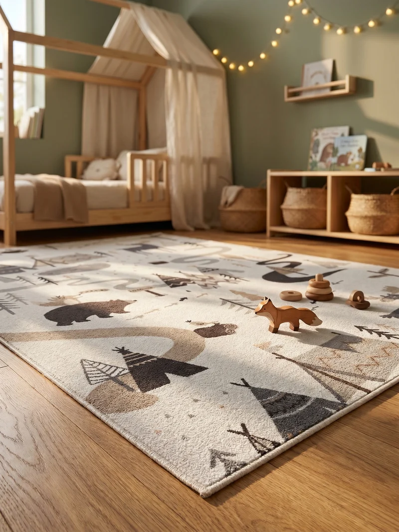 Kinderteppich Waldtiere Spielteppich Waschbar