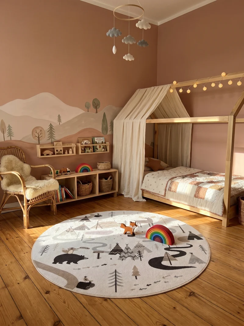 Kinderteppich Waldtiere Spielteppich Waschbar