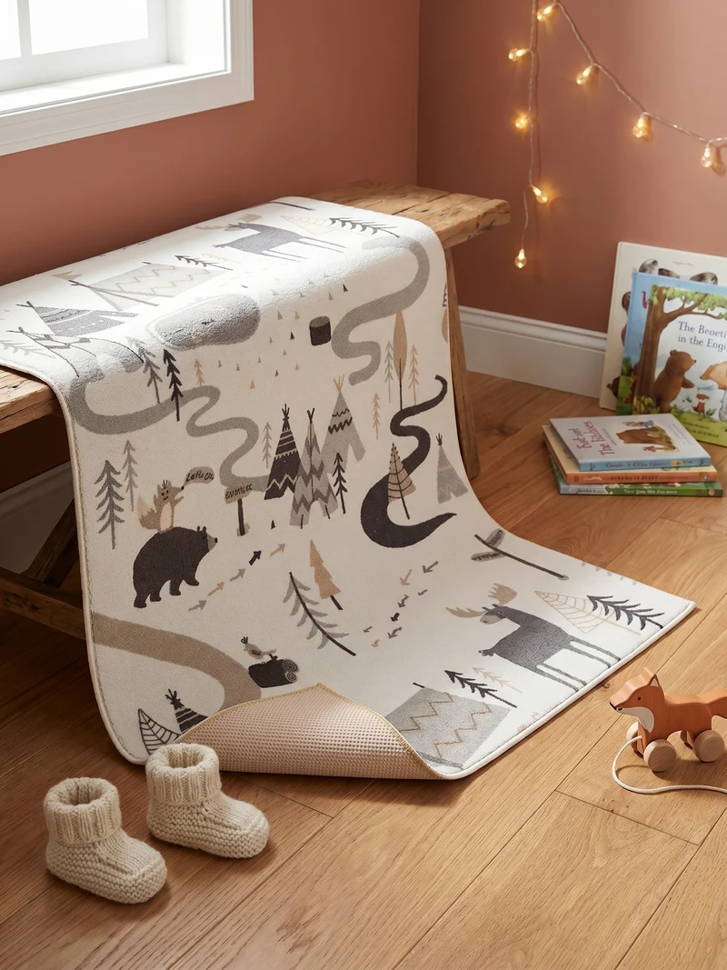 Kinderteppich Waldtiere Spielteppich Waschbar