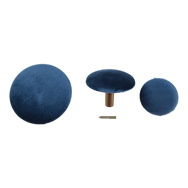House Nordic Giza-Knäufe – Samt, Blau/Messing, 10 × 10 × 5 cm, 3er-Set
