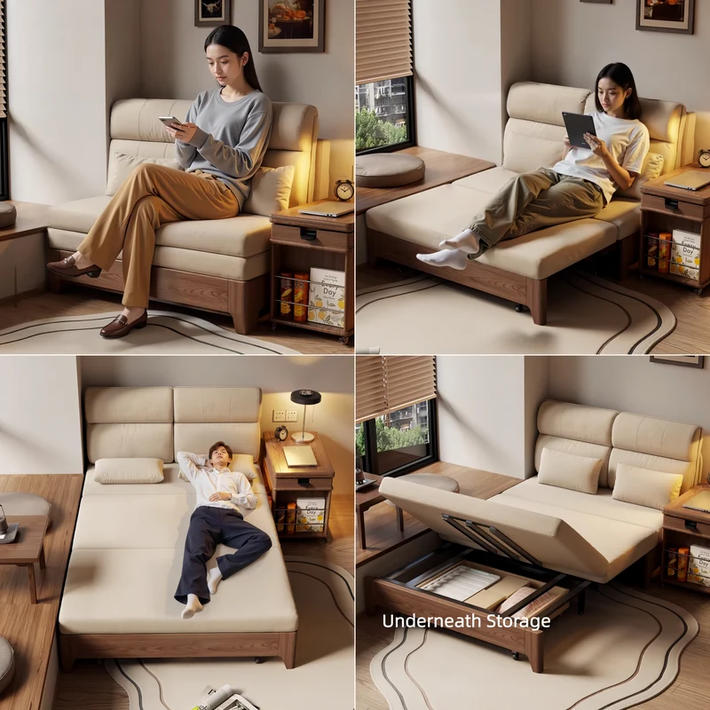 3-in-1-Schlafsofa mit stabilem Metallrahmen und Stauraum darunter