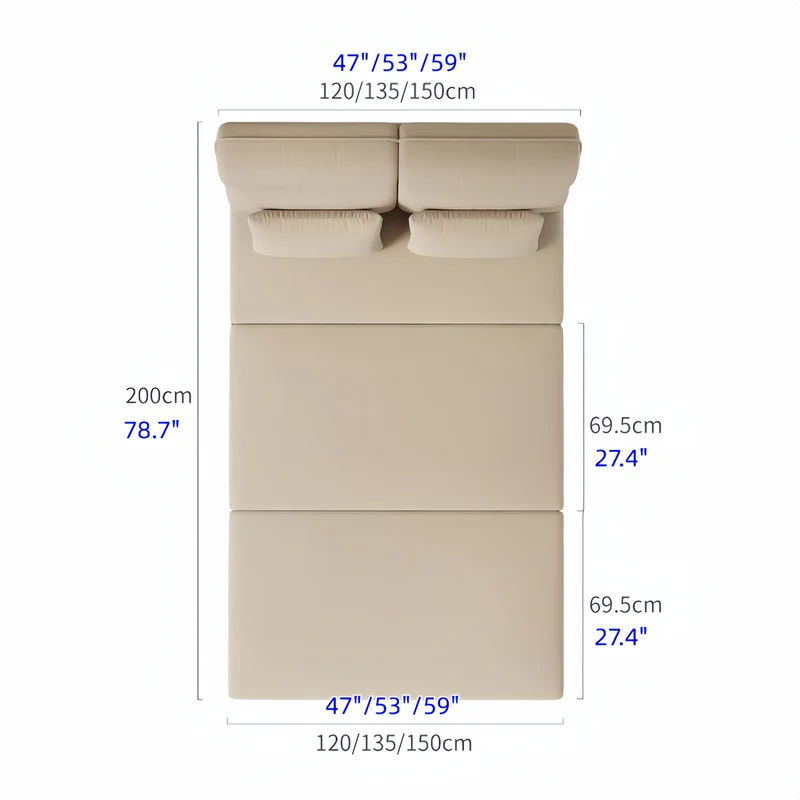 3-in-1-Schlafsofa mit stabilem Metallrahmen und Stauraum darunter