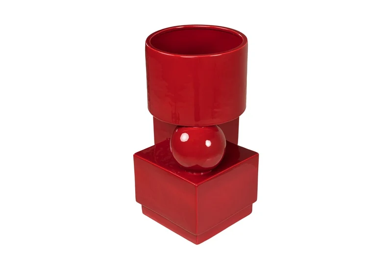 Casa Padrino Luxus Pflanzgefäß Weinrot 30,5 x 30 x H. 50 cm - Steingut Pflanzgefäß und Beistelltisch im Burgundy Finish - Luxus Deko Accessoires