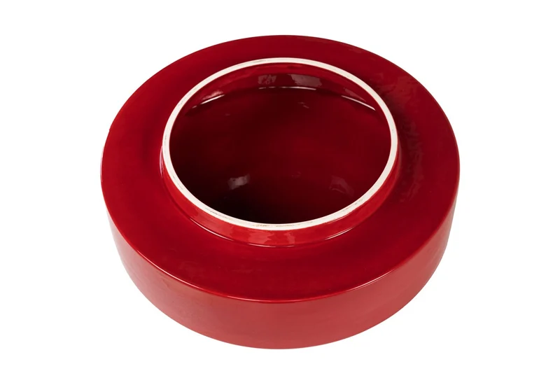 Casa Padrino Luxus Pflanzgefäß Weinrot 30,5 x 30 x H. 50 cm - Steingut Pflanzgefäß und Beistelltisch im Burgundy Finish - Luxus Deko Accessoires
