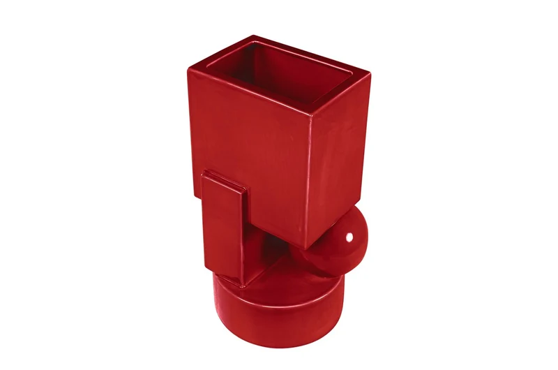 Casa Padrino Luxus Pflanzgefäß Weinrot 23 x 22,5 x H. 43 cm - Hohes Steingut Pflanzgefäß und Vase im Burgundy Finish - Luxus Deko Accessoires