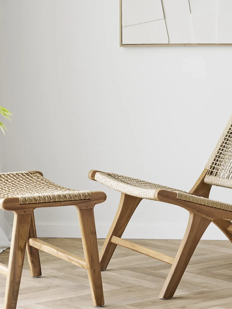 Derby Fußhocker Teak/Polyrattan, natur