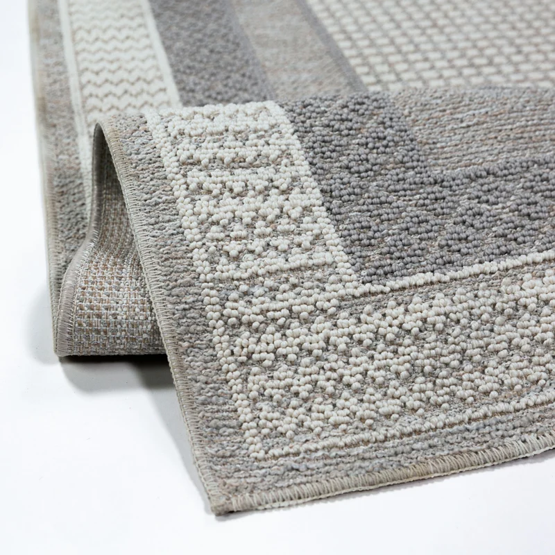 Waschbarer Kurzflor-Teppich Bordüre · 100 % recyceltes Polyester · Maschinell gewebt · Hellgrau meliert