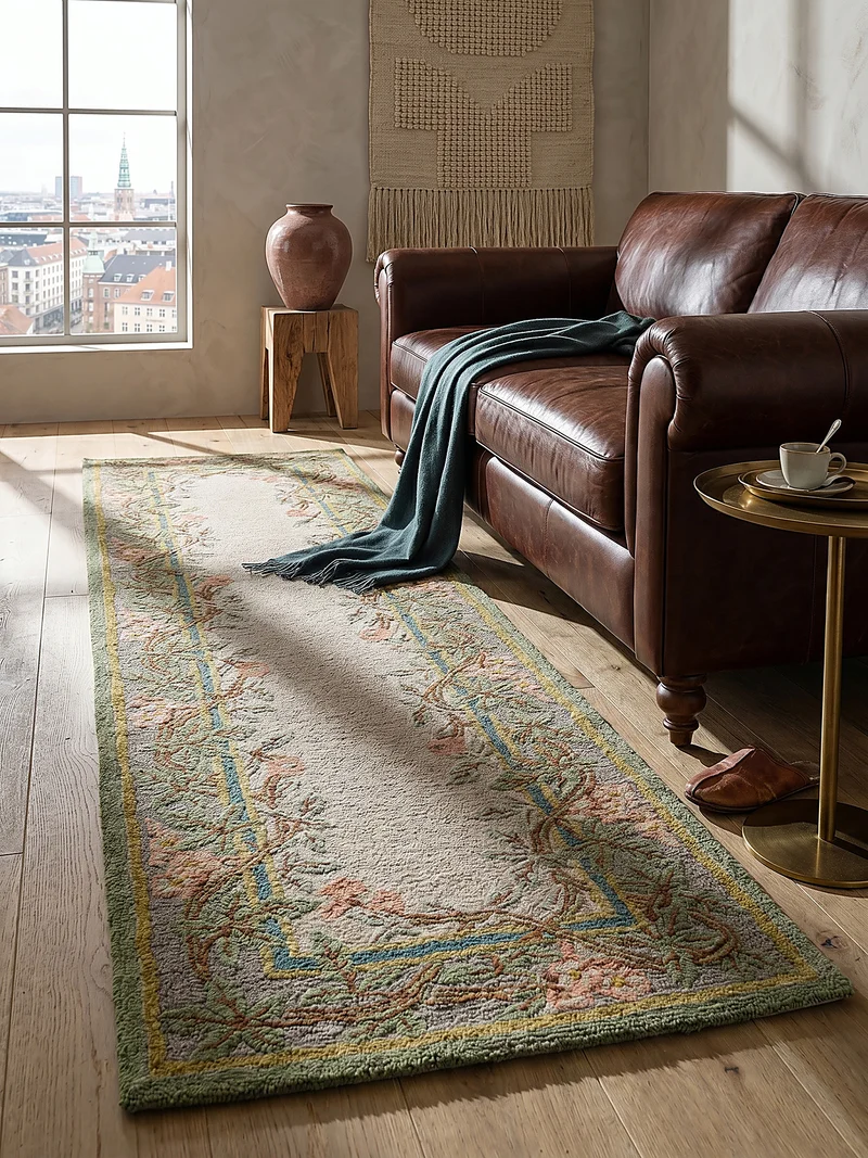Wollteppich Blumenbordüre · 100 % Wolle · 8 mm Kurzflor