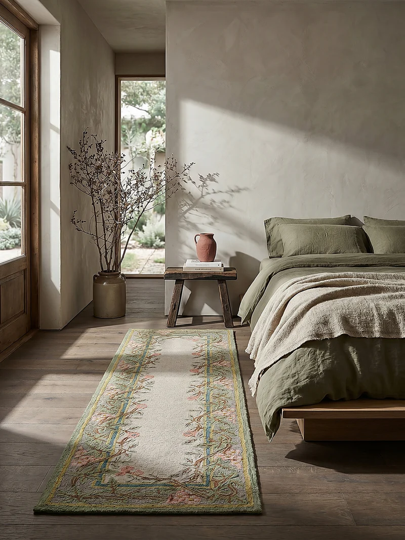 Wollteppich Blumenbordüre · 100 % Wolle · 8 mm Kurzflor