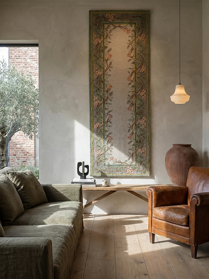 Wollteppich Blumenbordüre · 100 % Wolle · 8 mm Kurzflor