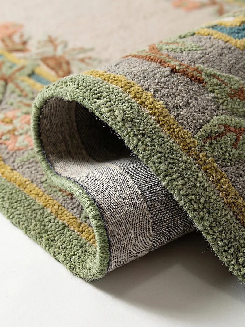 Wollteppich Blumenbordüre · 100 % Wolle · 8 mm Kurzflor
