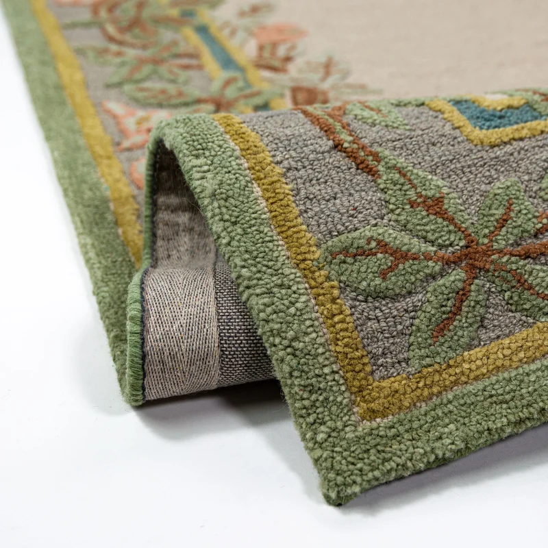Wollteppich Blumenbordüre · 100 % Wolle · 8 mm Kurzflor