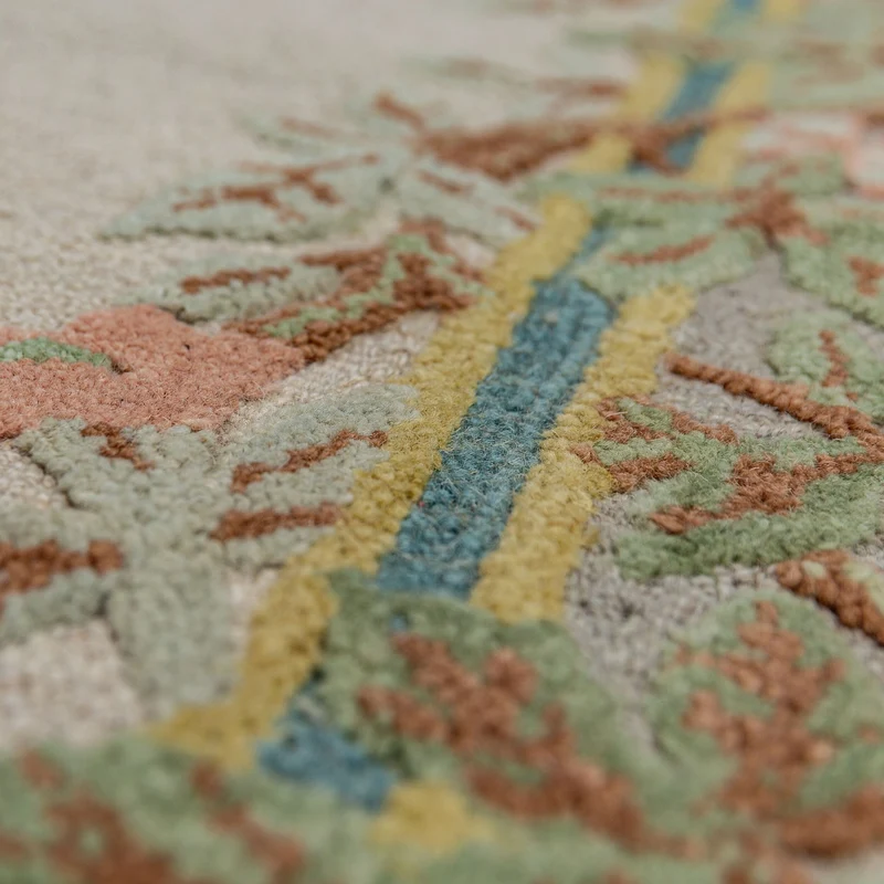 Wollteppich Blumenbordüre · 100 % Wolle · 8 mm Kurzflor