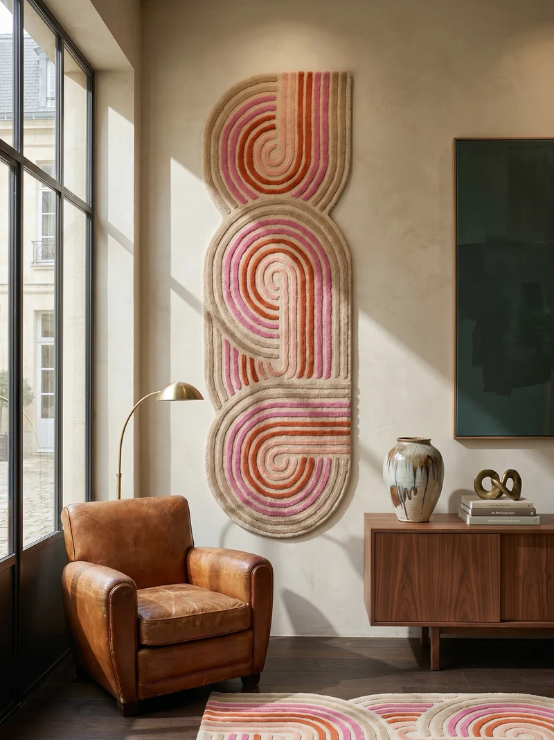 Wollteppich Spiralform · 100 % Wolle · handgetuftet