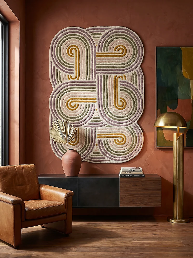 Wollteppich Spiralform · 100 % Wolle · handgetuftet